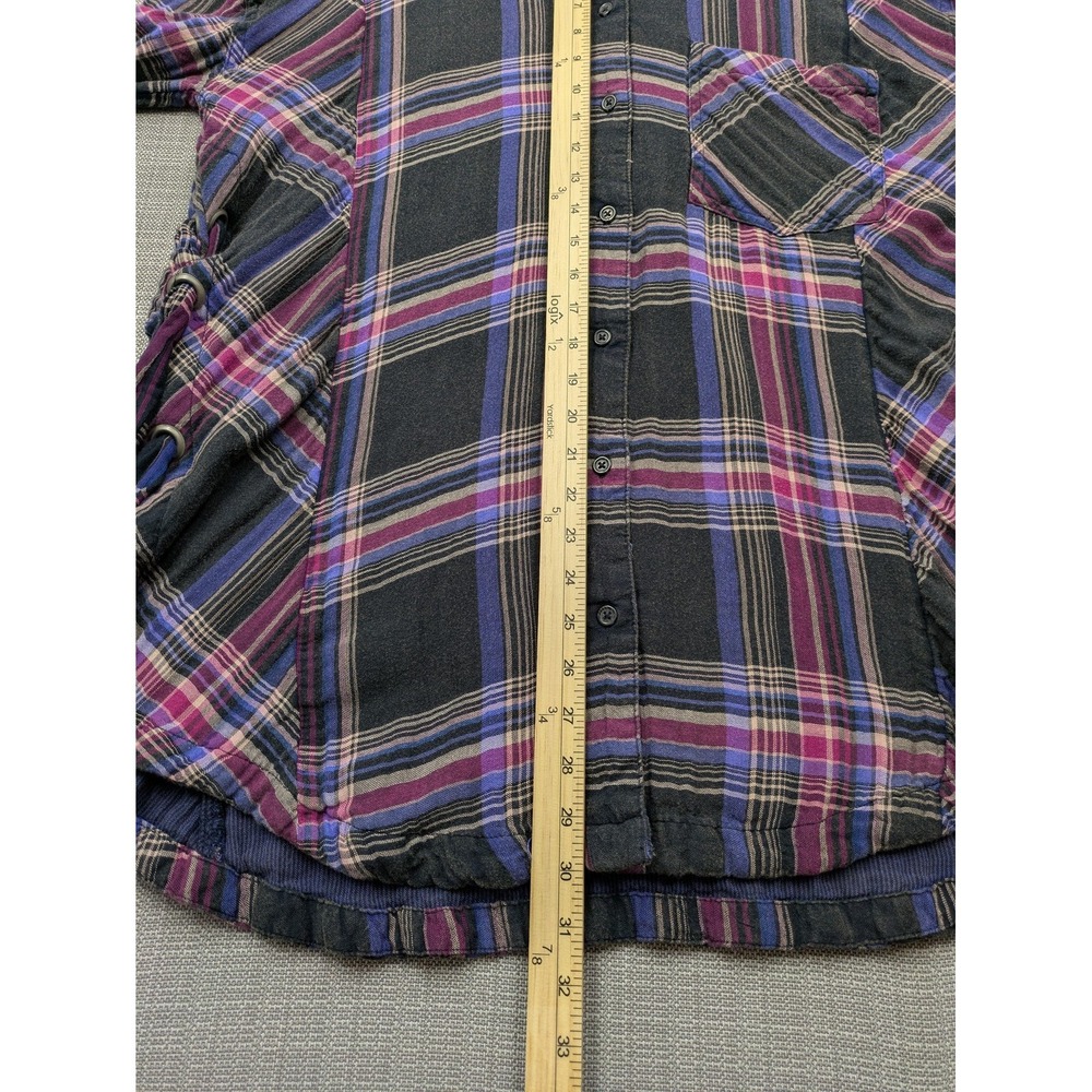 Free People Tunic Shirt Womens Medium Black Plaid Button Up Side Strap Detail - Picture 7 of 11